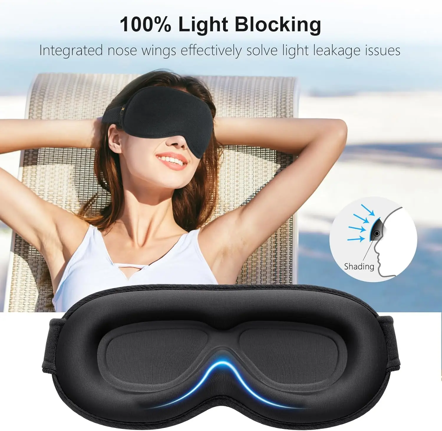 

Sleep Eye Mask 100% Blackout , Zero Pressure Sleeping Mask - Ergonomic Design 3D Cutout Eye Movement and Eyelash Friendly