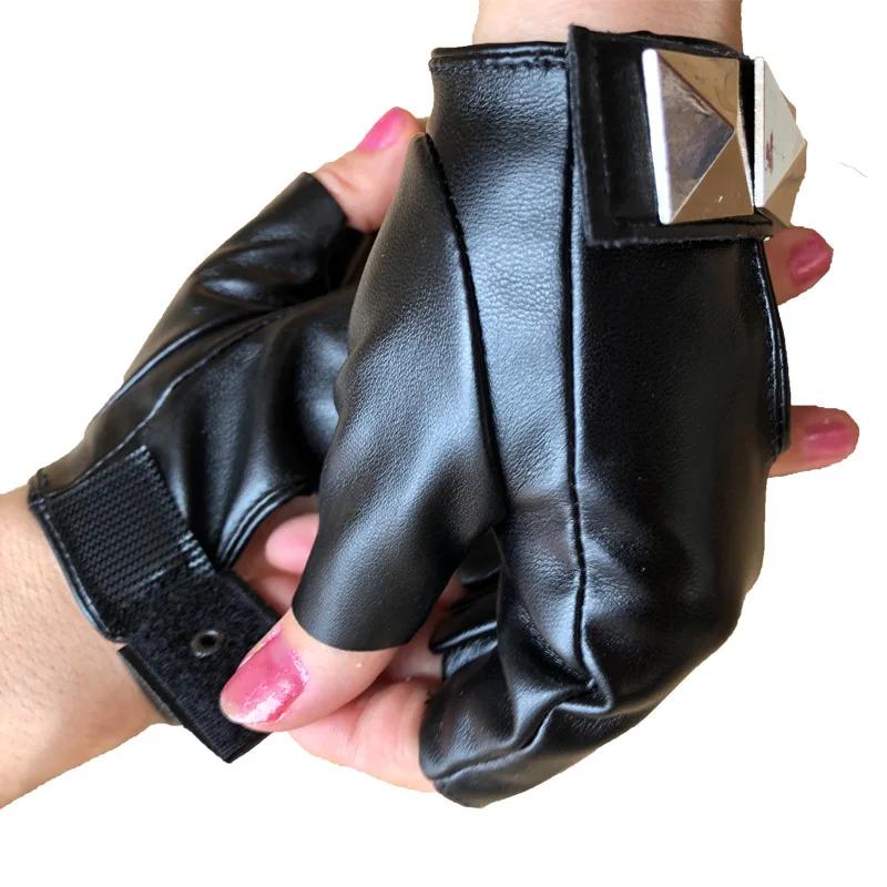 Women Rivet Stage Performance Nightclub Punk Leather Half Finger Gloves Bar Pole Dance Fashion Personality Hip Hop