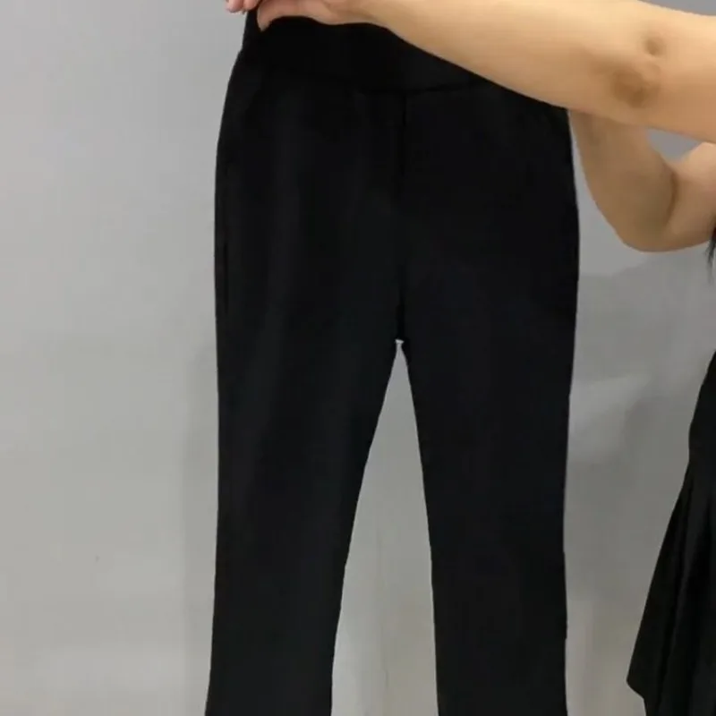 Calça feminina fina de cor sólida na altura do joelho, arco dividido emendado, reto, viajante, casual, nova moda, verão, 2022