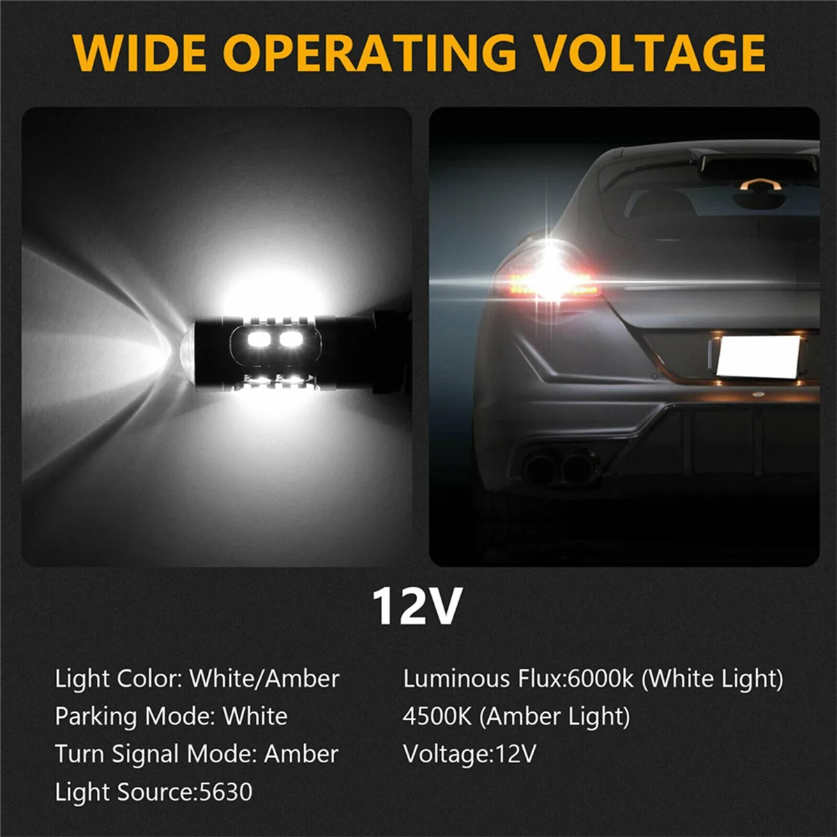 4X LED Light Dual Color Bulb T25 3157 P27-7W 5630 20SMD Canbus Car Brake Reverse Lamp Turn Signal White Amber B