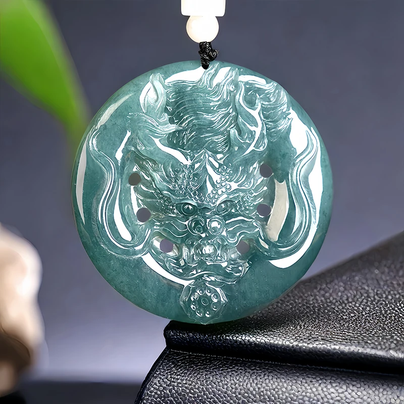 

Blue Myanmar Jade Dragon Pendant Necklace Natural Burmese Jadeite Gifts for Women Talismans Accessories Vintage Real Jewelry