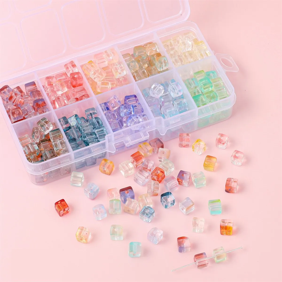 250pcs/lot Glass Magic Color Gradient Sugar Cube Beads For Making Jewelry DIY Earring Bracelet Necklace Accessories 