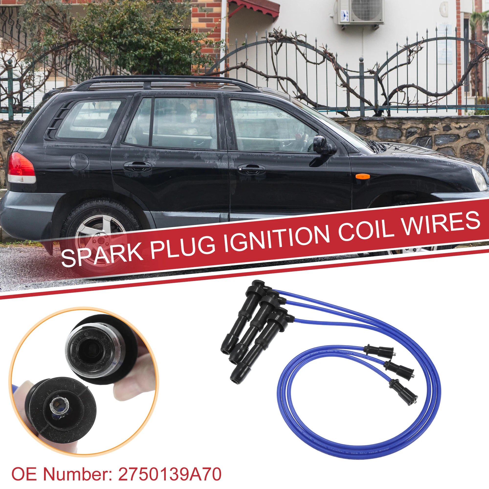 

UXCELL 3pcs Spark Plug Wire Ignition Coil Cable No.2750139A70 for Hyundai Santa Fe 2003
