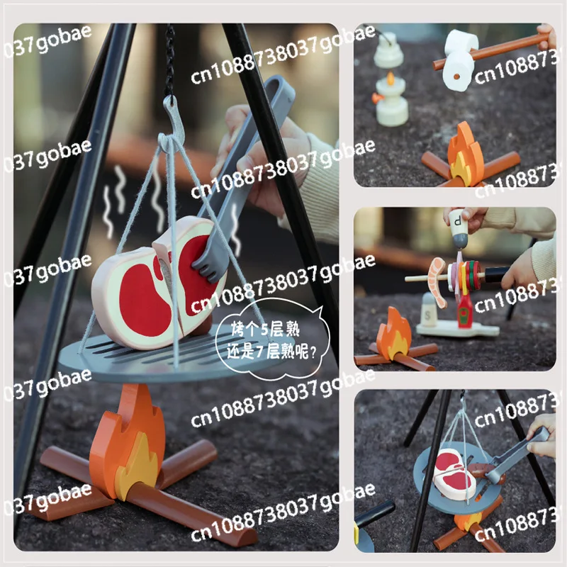 Playing House Simulation Interactive Wooden Barbecue Cutting Music Puzzle