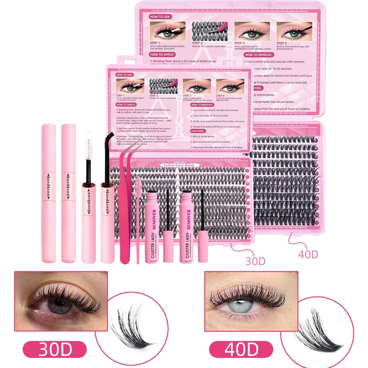 Conjunto de cílios postiços da série Pink Girl, pinça de cílios selada para ligação de extensão de cílios, tuft único + curvatura C, fabricação de curvatura natural