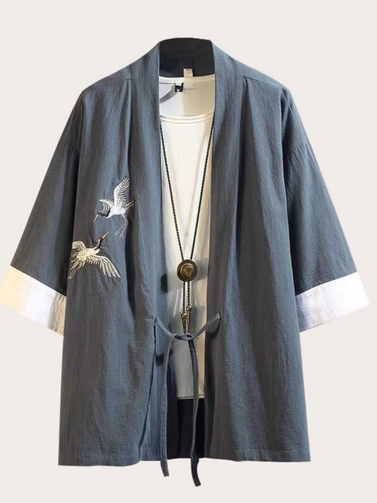 

Summer Sle Loose Men's Hanfu Jaet Embroidered Crane Design Linen Cotton Casual Wear Youth Faion Ancient Chinese Clothing