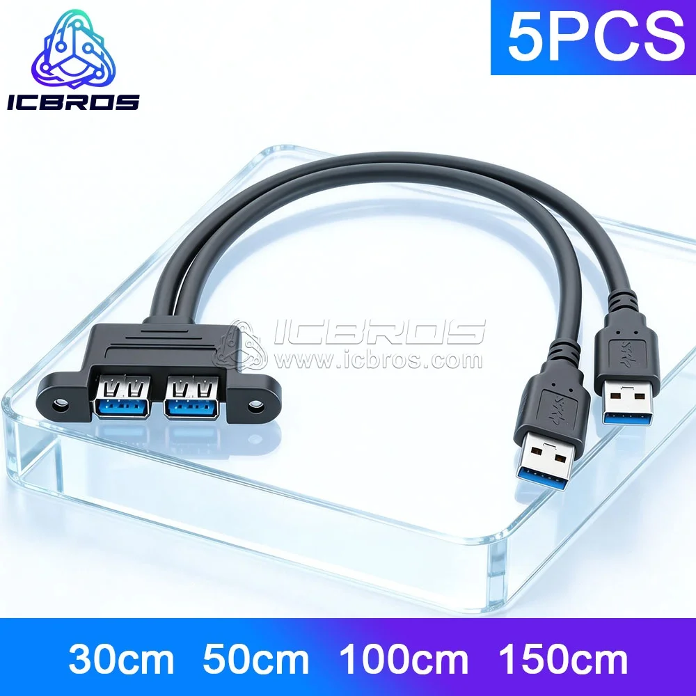 

5 шт., двойной USB-удлинитель «папа-мама», двухпортовый удлинительный кабель USB3.0 с отверстиями для винтов M3, монтаж на