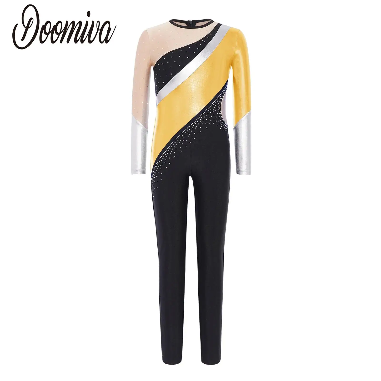 女の子新体操パフォーマンスジャンプスーツ長袖バレエダンスレオタードフィギュアスケートレオタードフルボディスーツダンスウェア