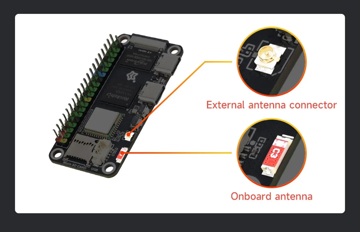Placa de desenvolvimento Luckfox Lyra Zero W Micro Linux baseada no chip RK3506B, integrada com braço de três núcleos Cortex-A7