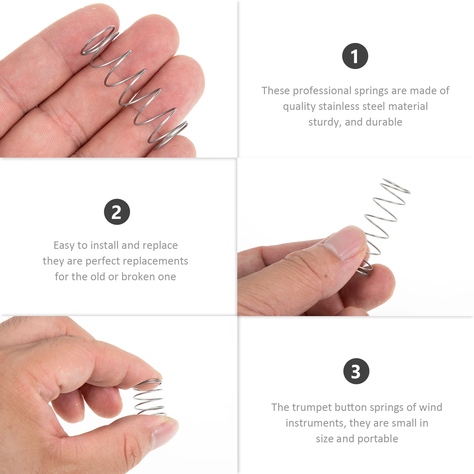 

3Pcs Trumpet Button Springs Durable Stainless Steel Replacement Small Trumpet Button Accessories Practical Set