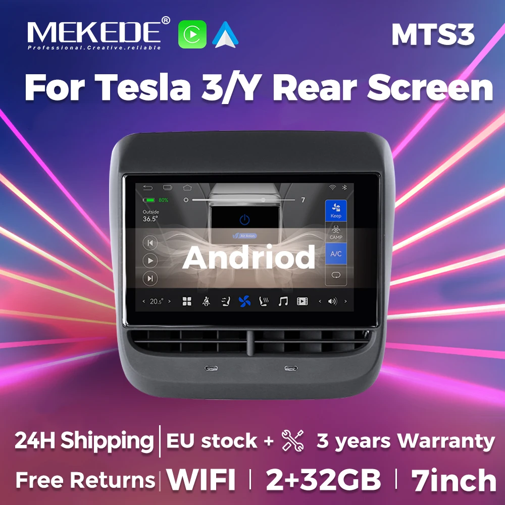 EU Store NEW 7 Inch for Tesla Model 3 Y Multimedia Player Car-play&Android Auto Panel Air Conditioner Control Rear Entertainment