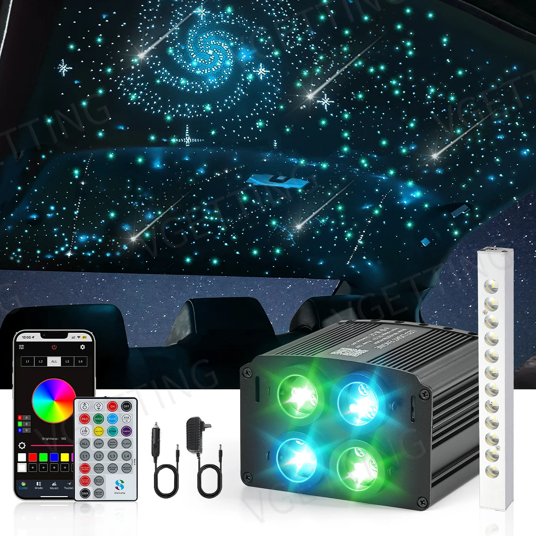 

Car Roof Shooting Star Light 4/Single Port Twinkle RGBW Meteor LED Starry Sky Atmosphere Lamp APP Music Remote Control 16/32W