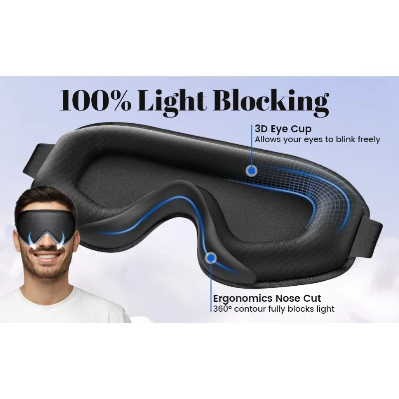 3D Blackout Breathable Sleep Mask, Soft Comfortable Eye Mask with Adjustable Strap Unisex view 5