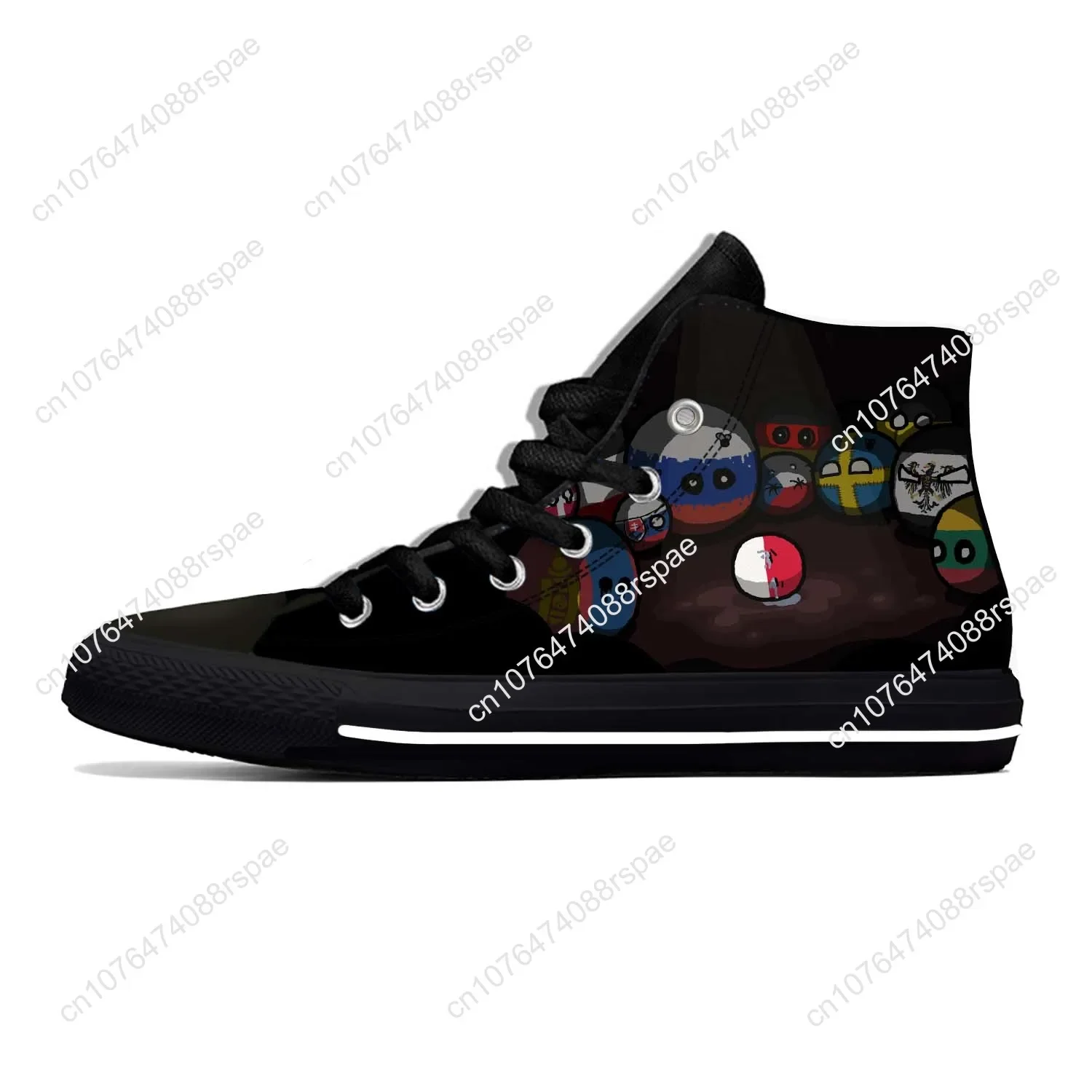 Countryballs-Sapatos de lona de topo alto masculino e feminino, tênis respiráveis leves, impressão 3D, pano casual, engraçado, moda legal