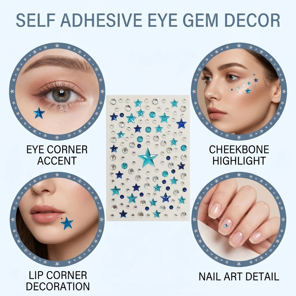 PVC Self Adhesive Rhinestone Eye Stickers For Eye Makeup Decoration Waterproof Sweatproof Sparkle Beauty Stickers image 5