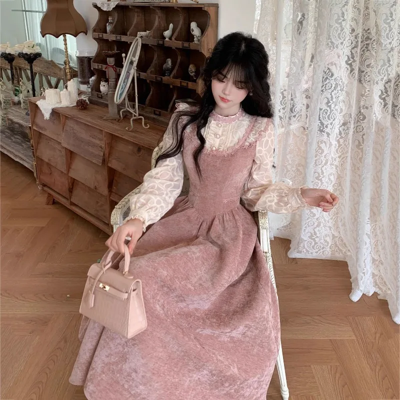 Nouvelle Robe Longue de Soirée Chic Style Palais pour Femme, Effet Deux Pièces Vintage Français, Amincissante et Élégante, Collection Printemps 2026