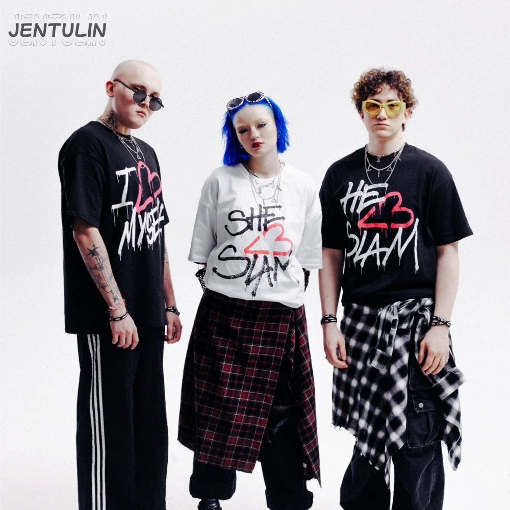 Hip Hop Oversized Streetwear Men\'s Clothing LIDA Graphic Love Slam Print Y2k Short Sleeve Top Harajuku Korean Tshirt Cotton Goth