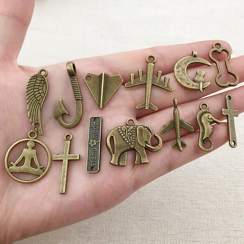 100pcs/lot Zinc Alloy Antique Bronze Vintage Style Mix Charms Pendant for DIY Necklace Bracelet Jewelry Making Findings