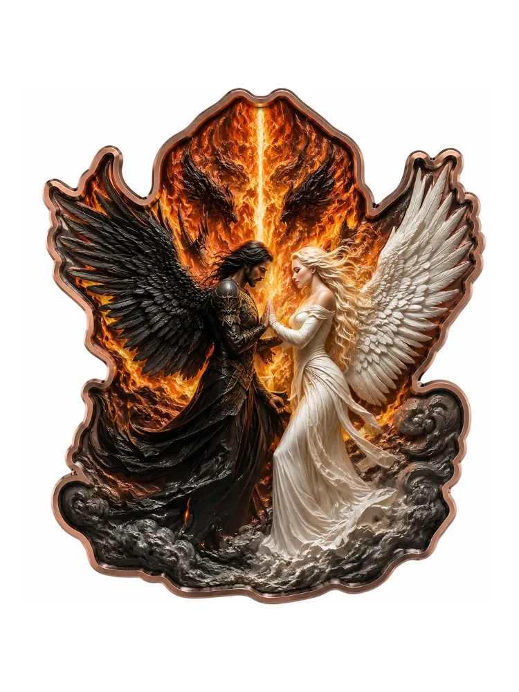 Fantasy Angel Demon Irregular 5 Oz .999 Fine Copper Coin Black White Angel Fire Hell Commemorative Medal Home Decor Gift