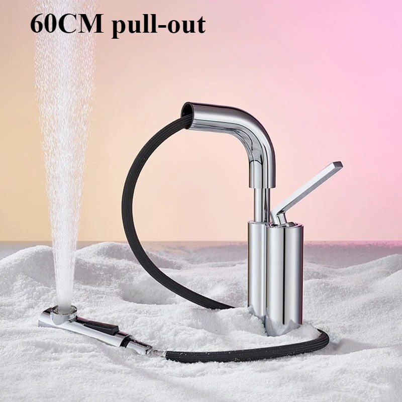 basin cold and hot pull-out faucet bathroom bathroom cabinet wash basin multi-function hot and cold water faucet dual-use
