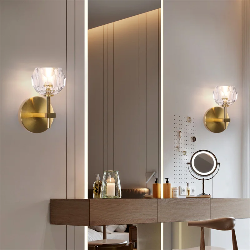 Modern Crystal Sconce Lamp G9 Wall Sconce Aisle Door Front Lights Sleeping Copper Wall Lights Bedside Lamp For Bedroom Fixtures