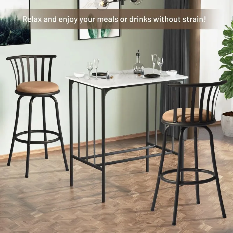 Barkrukken Set Van 2, Country Stijl Barstoelen Met Rugleuning En Voetsteun Draaibare Aanrechthoogte Barkrukken Voor Keuken Eiland Pub