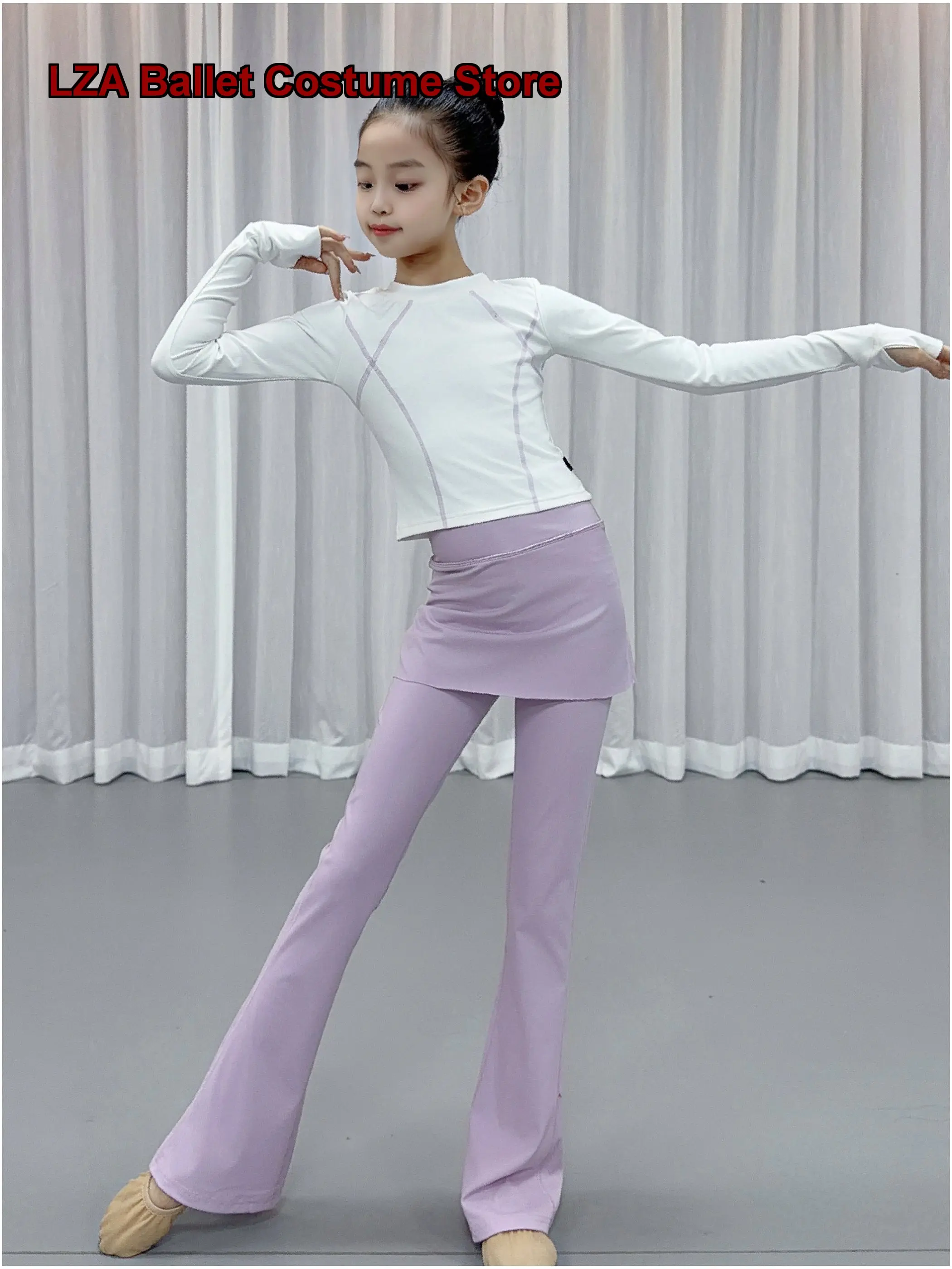 kids-dance-set-latin-yoga-dance-practice-comfortable-slim-fit-wide-leg-cropped-culottes