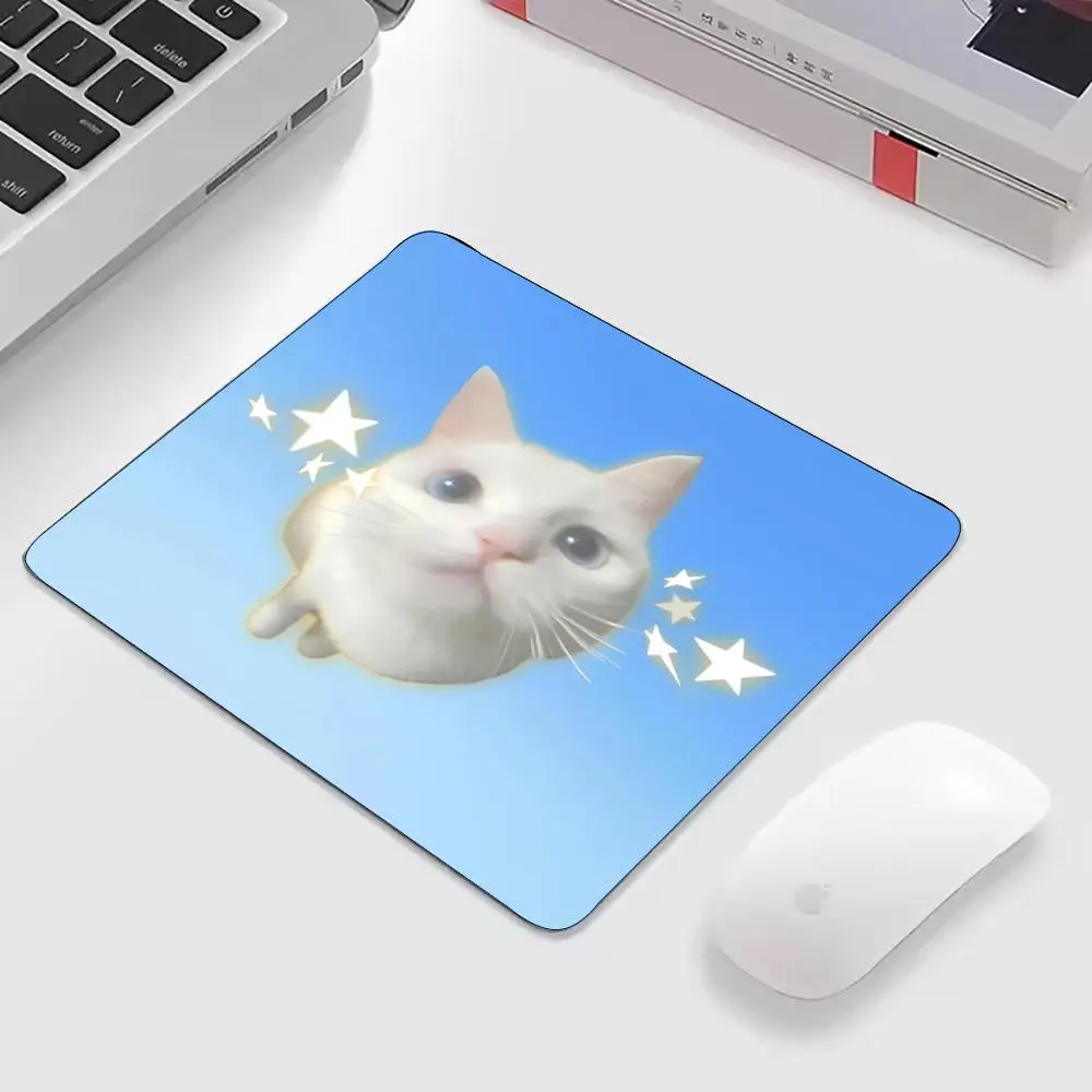Gaming-Mauspad, Rutschfeste Gummiunterseite, Genähte Kanten, Niedliche Weiße Katze mit Sternen-Motiv für Büro & Gaming-Setup