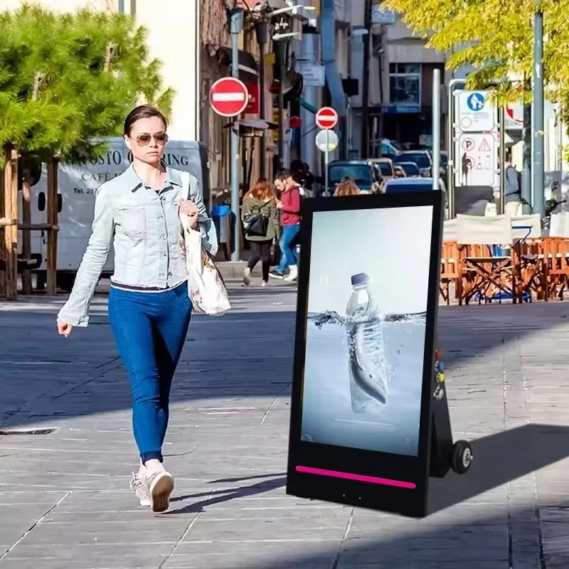 Battery Powered Portable Advertising Player with Wheels | IP65 Dustproof Outdoor Use 43/55 Inch 1080P FHD Remote Control