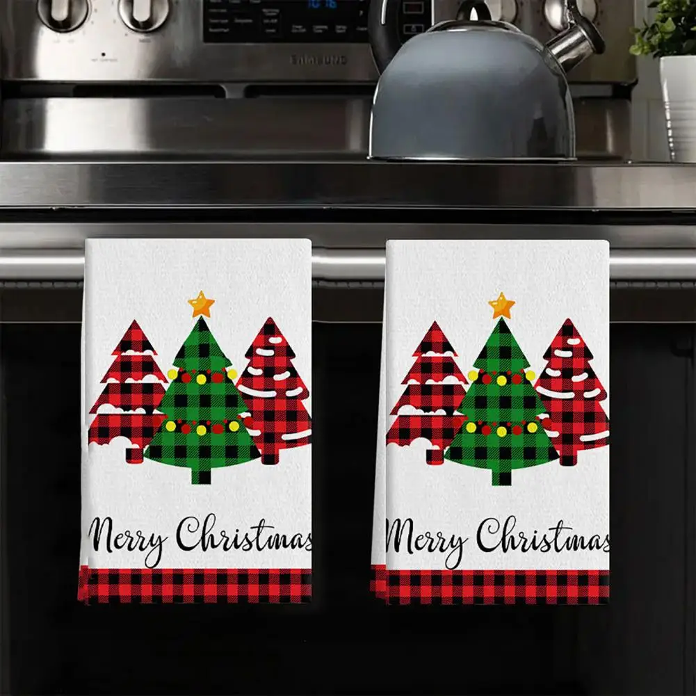 Christmas Napkin Cartoon Printing Microfiber Kitchen Towel Festive Christmas Napkin Set for Dining Kitchen Decor Dishcloth