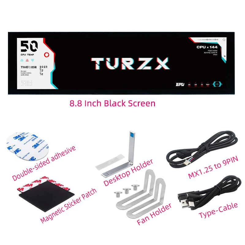 TURZX 8,8 inch Smart Display USB Secundair scherm Type-C Desktop Extended Play TF-kaart 1920*480 IPS LCD CPU RAM GPU FPS Monitor