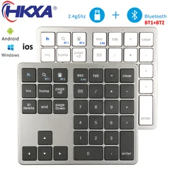 Ultra-fino sem fio Number Pad, 2.4G, Bluetooth, USB recarregável, teclado numérico para IOS, Android, janela, teclado digital