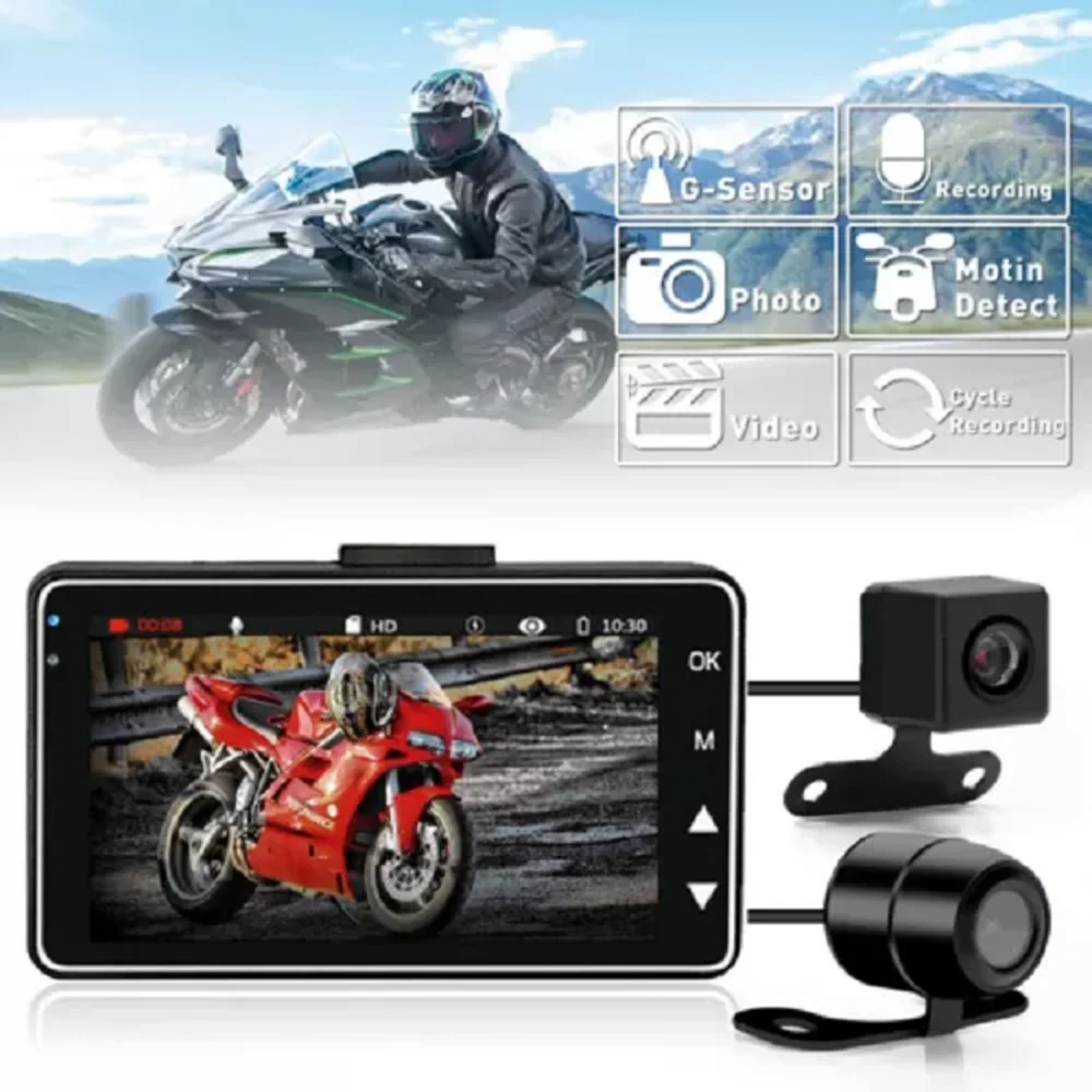 

Motorcycle Scooter DVR Front+Rear View Camera Dash Video Recorder 3.0" Screen G-Sensor Loop Record