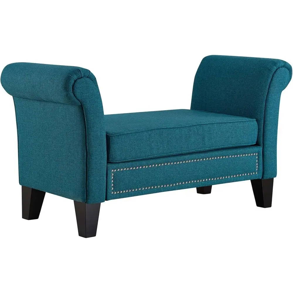 Teal Upholstered Bench with Rolled Armrests and Nailhead Trim by Modway Rendezvous