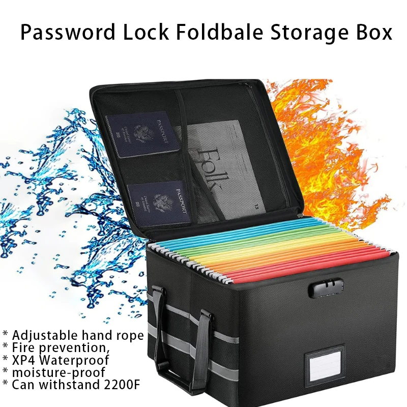 Fire-resistant Office Storage Frame Versatile Box, Large Capacity, Oversized Folding Storage Box with Lid, Document Organization