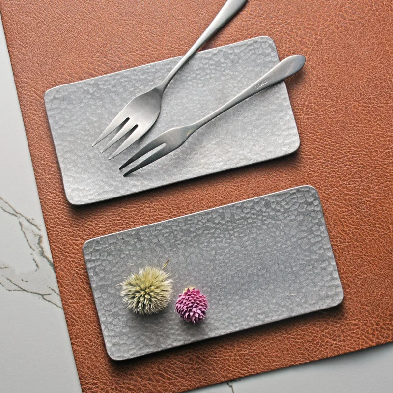 Matte Aged Towel Plate 304 Stainless Steel Sushi Plating Cutlery Tray view 3