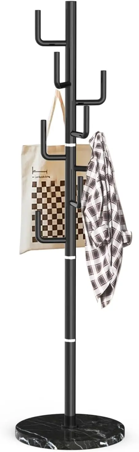 

Modern Metal Coat Rack with Marble Base, 8 Hooks for Jackets and Bags, Freestanding Entryway Organizer