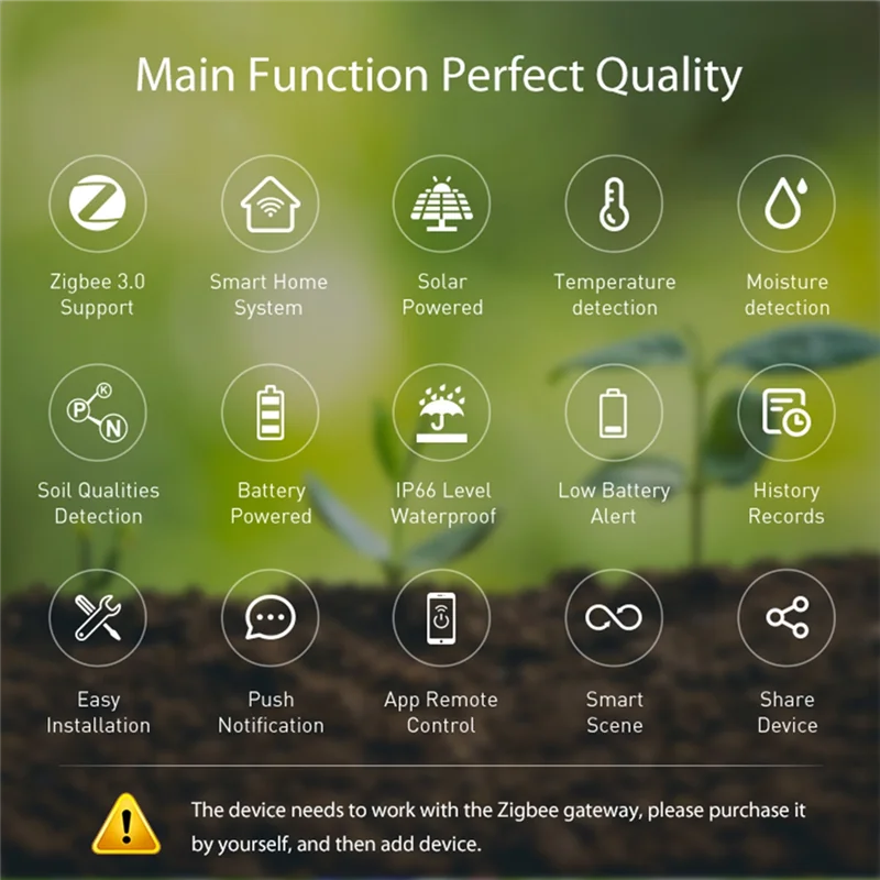 Daily Sale Tuya Smart Zigbee Soil Sensor, Solar Soil Sensor Planting Temperature And Humidity Meter IP66 Wireless Soil Tester