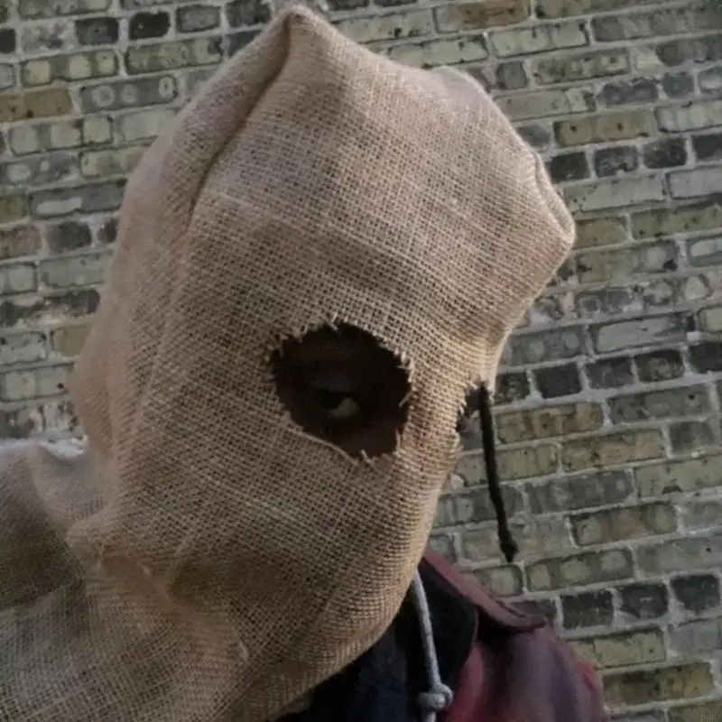 

P88A Spooky Knitted Beanie Hat Halloween Sackcloth Robber Balaclava Hat Cosplay Robber Party Hats