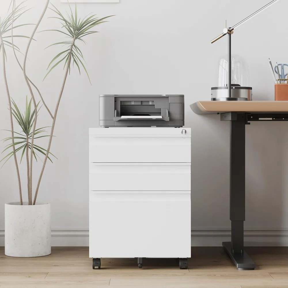 Secure Rolling Metal File Cabinet with Lock, Mobile Under Desk Storage for A4/Letter Size Documents