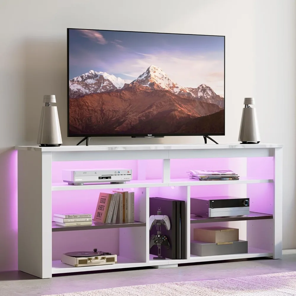 

LED Tall Entertainment Center for PS4, 55 inch TV Stand for 55/60/65 inch TV, TV Console with Storage, Media TV Cabinet with Ad