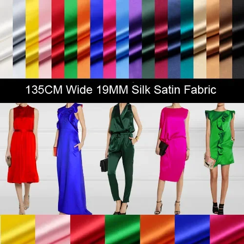 42Colors! 140CM Wide 93% Silk & 7% Spandex 19MM Solid Color Silk Satin Fabric for Summer Dress Shirt Suit Pants Pajamas DD518