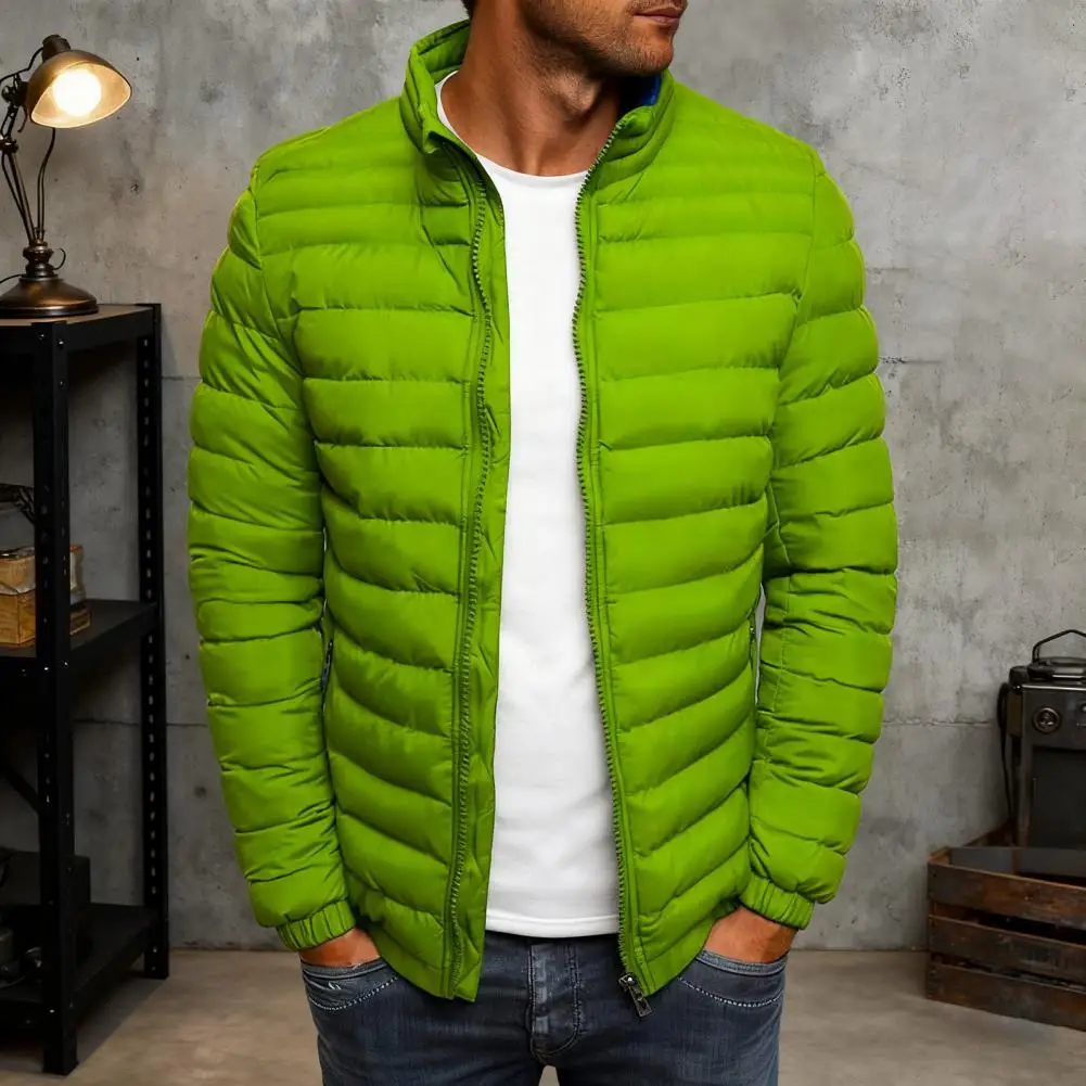 Solid Color Men Jacket Fashionable Men Jacket Men's Lightweight Stand Collar Down Jacket Warm Thickened Puffer Coat Windproof