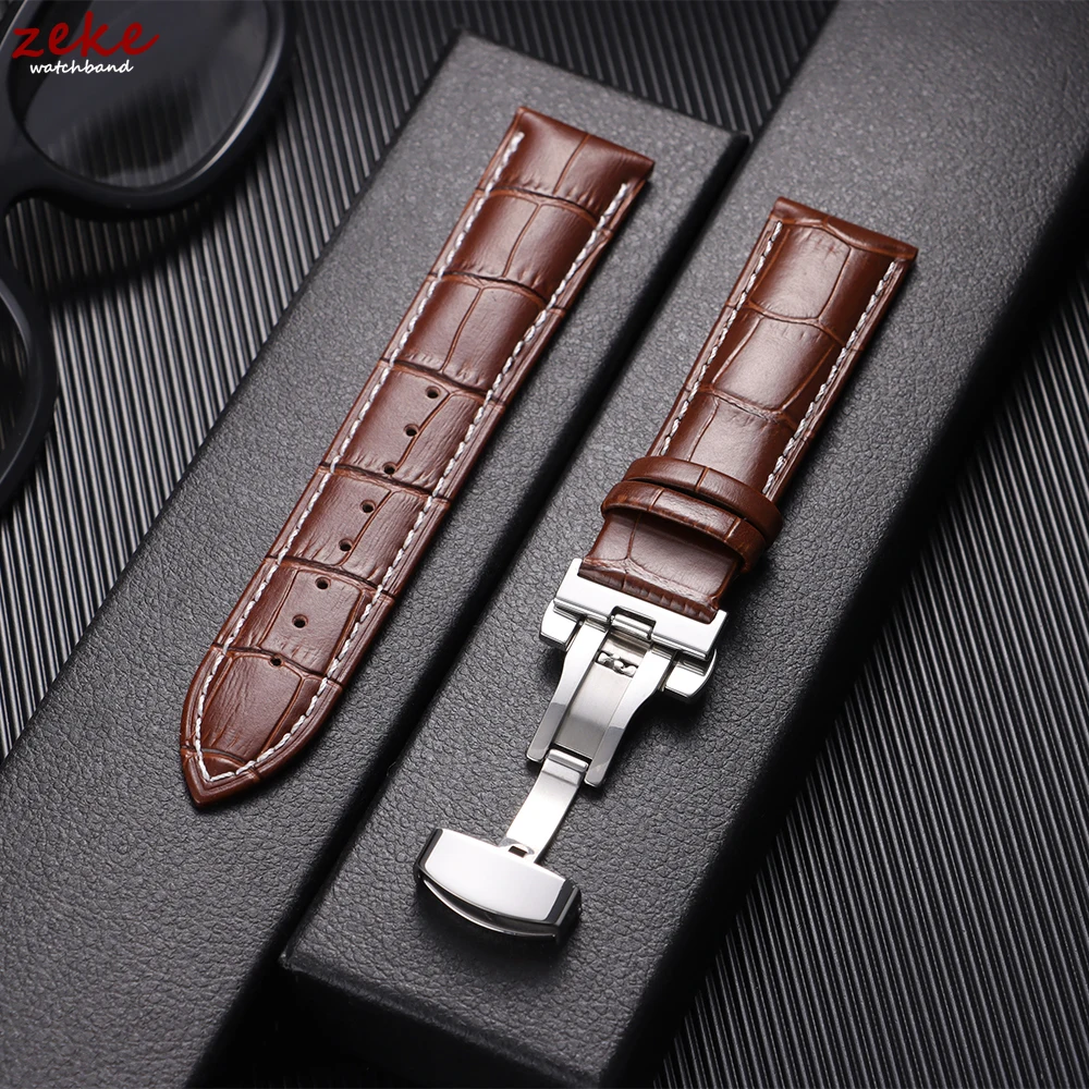 Genuine Calfskin Leather Watch Starp 12/13/14/15/16/17/18/19/20/21/22/23/24mm Universal Replacment Bands with Butterfly Buckle