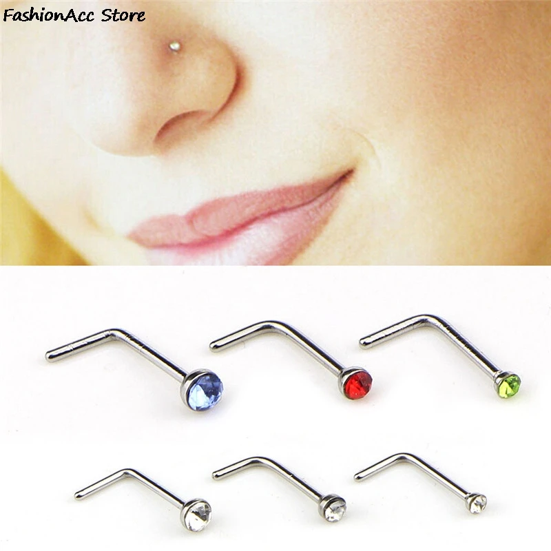 60 Pieces/pack L Sheap Stainless Steel Crystal Nose Ring Set Women Girl Surgical Steel Nose Piercing Nose Stud Lot Body Jewelry