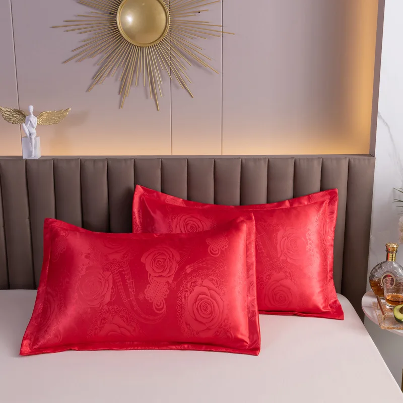 European Satin Jacquard Pillowcase Exquisite Breathable Solid Pillow Cases for Hot Sleepers Summer Autumn Cooling Feel Bedding view 2