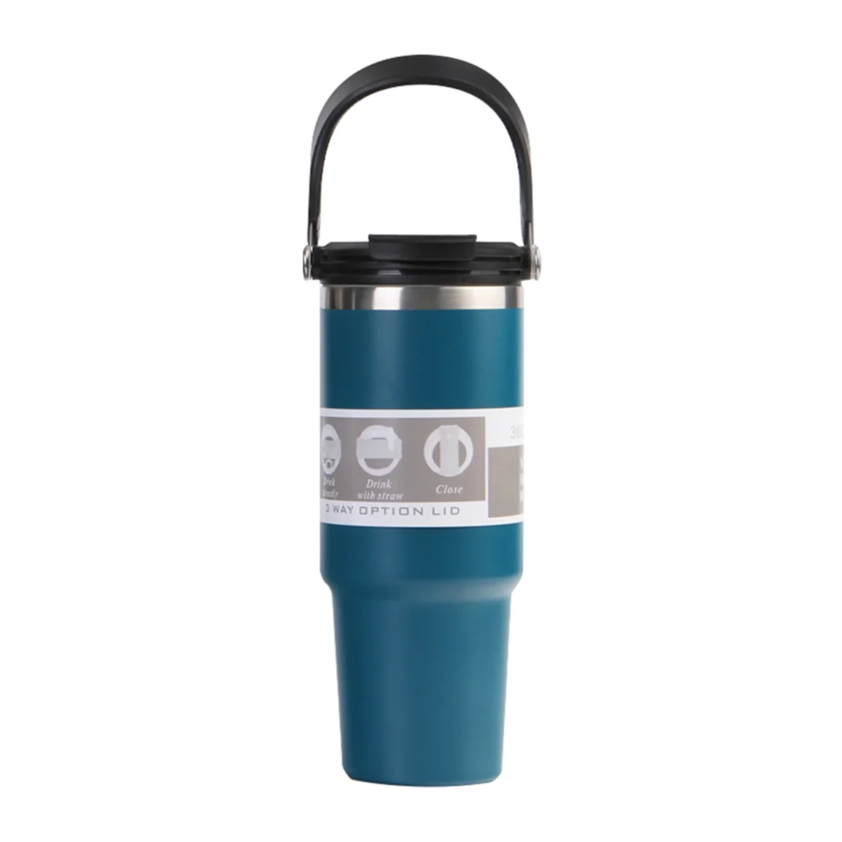 30 Oz Vacuum Insulated Bottle with Handle and Flip Straw Double Wall Stainless Steel Coffee Cup Travel Mug Leak Proof,C