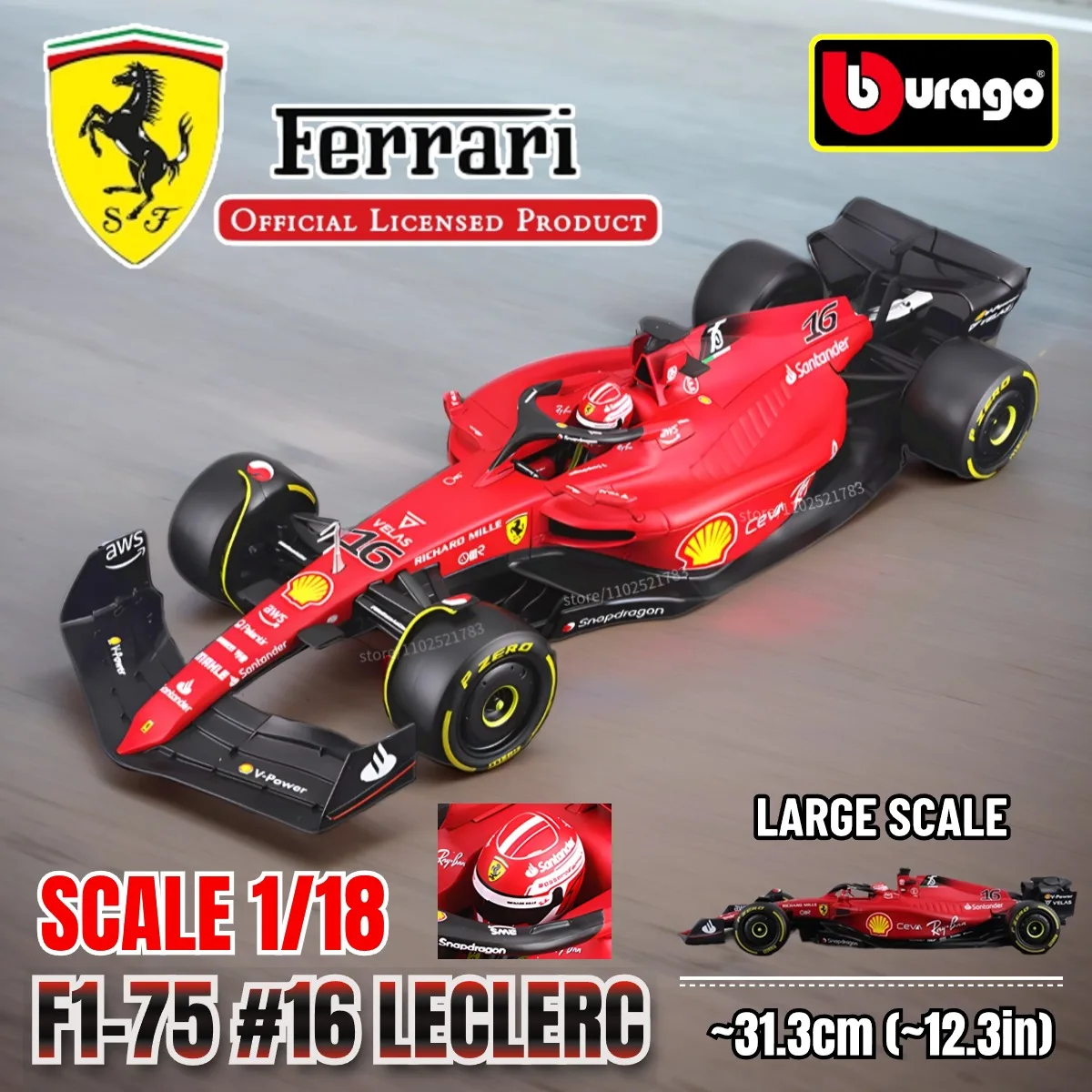 Bburago 1:18 Ferrari F1 Racing #16 Leclerc #55 Sainz Replica Car Model Scale Formula 1 Miniature Figure Kid Xmas Gift Toy