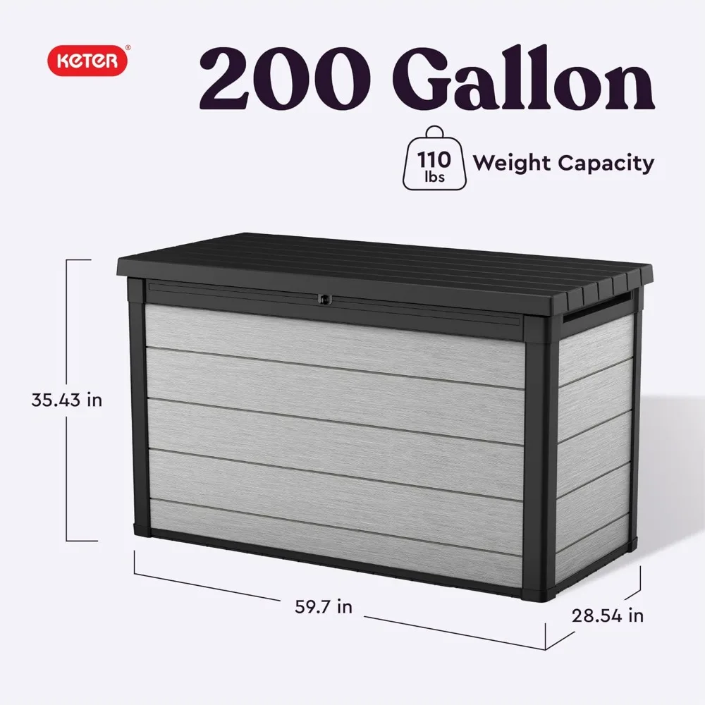 Denali 200 Gallon Resin Large Deck Box with Double Wall 20mm Panels - Paintable and Drillable-Organization and Storage