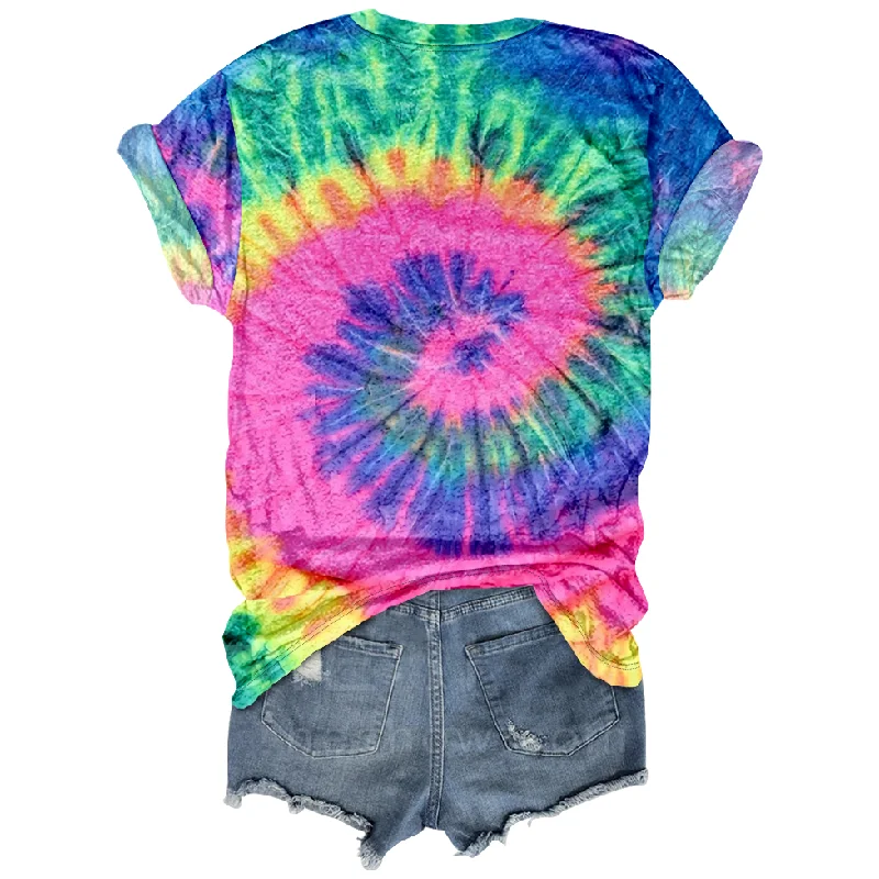 Rainbow Colorful Cute Box Pattern Shirt Women's Casual Simple Short Sleeved O Neck T Shirt